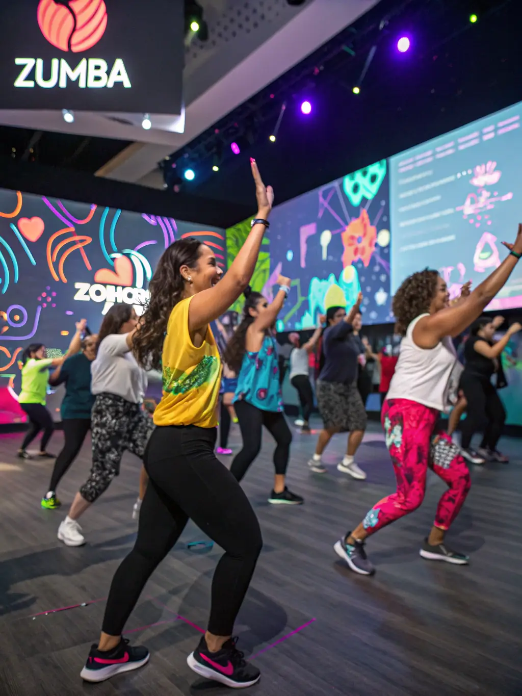 Adults participating in a Zumba class at the community center, demonstrating the recreational activities for adults.